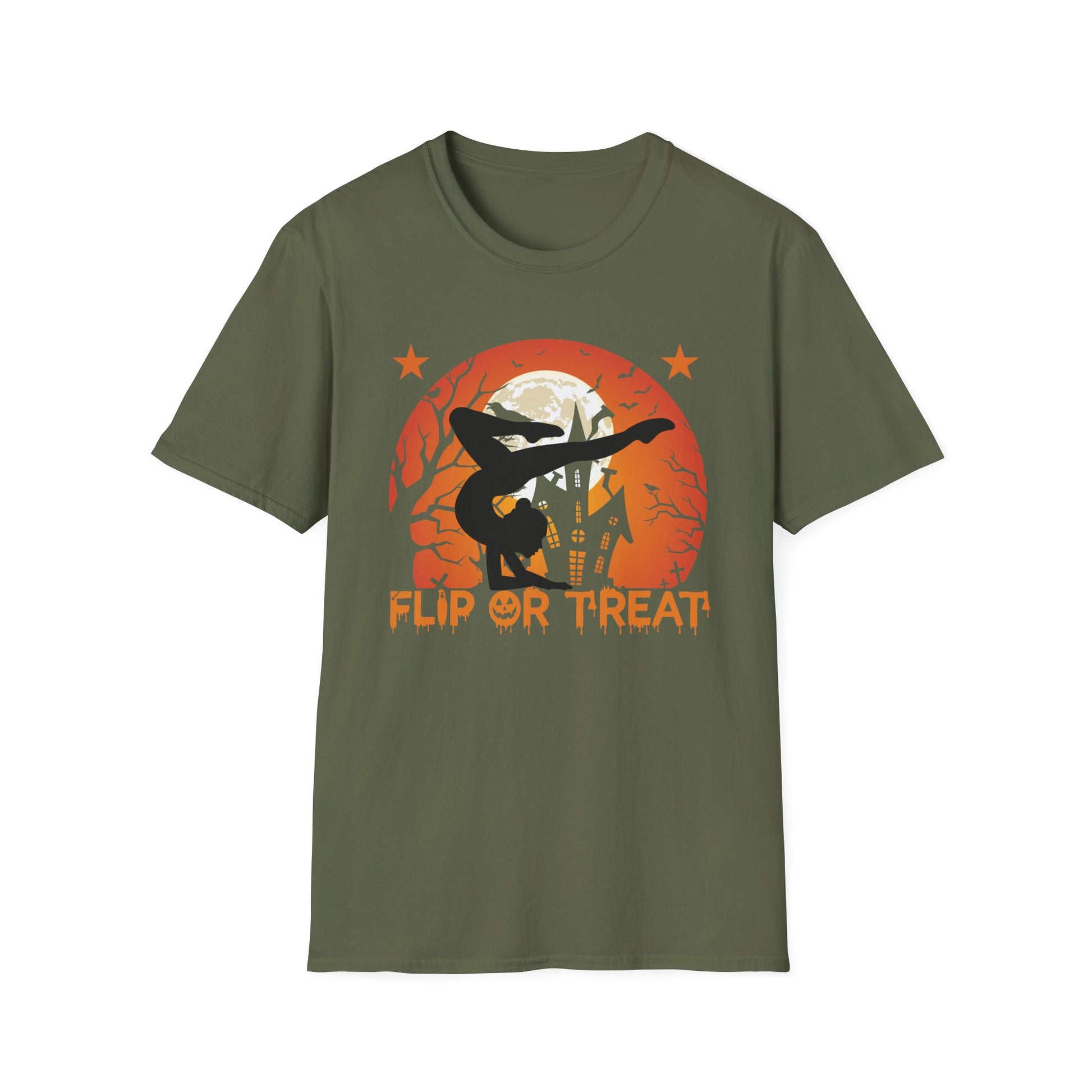 Halloween Skateboard T-Shirt — "Flip or Treat" Spooky Moon Graphic