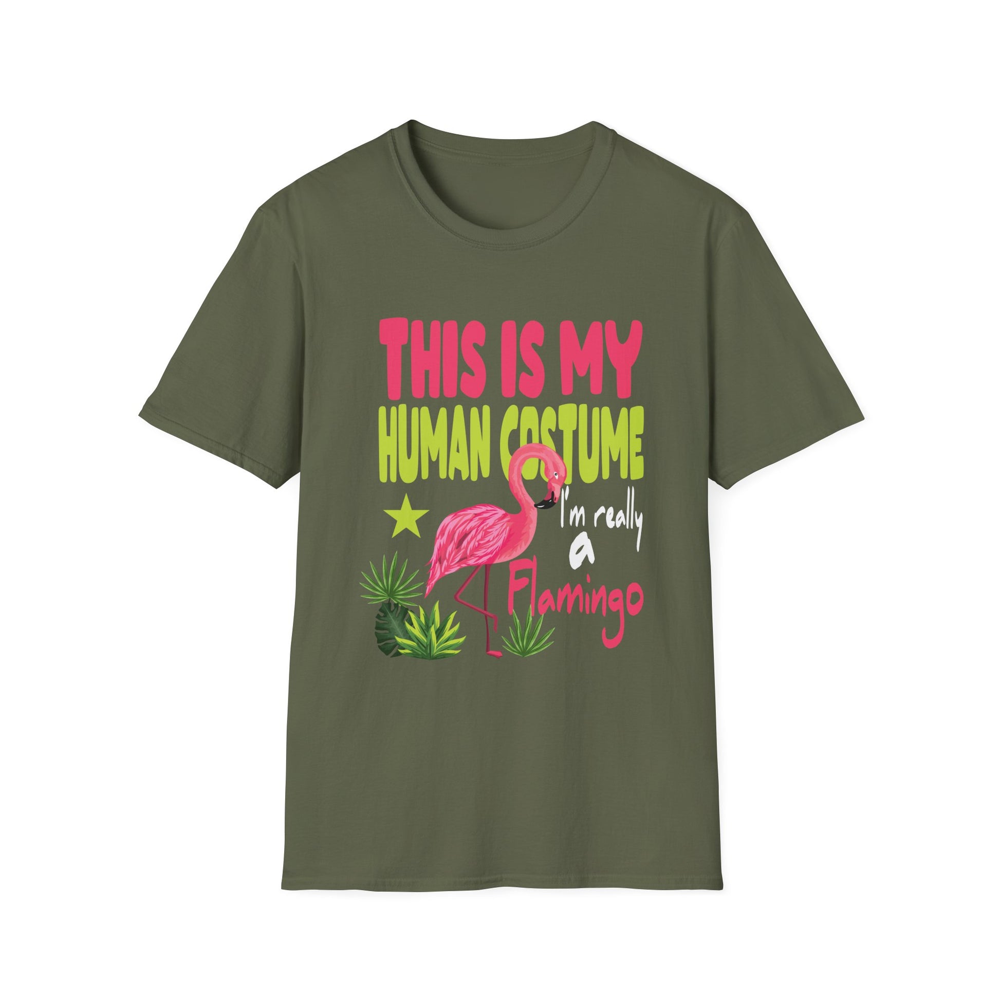 Flamingo Costume T-Shirt — "This Is My Human Costume, I'm Really a Flamingo" Funny Halloween Tee
