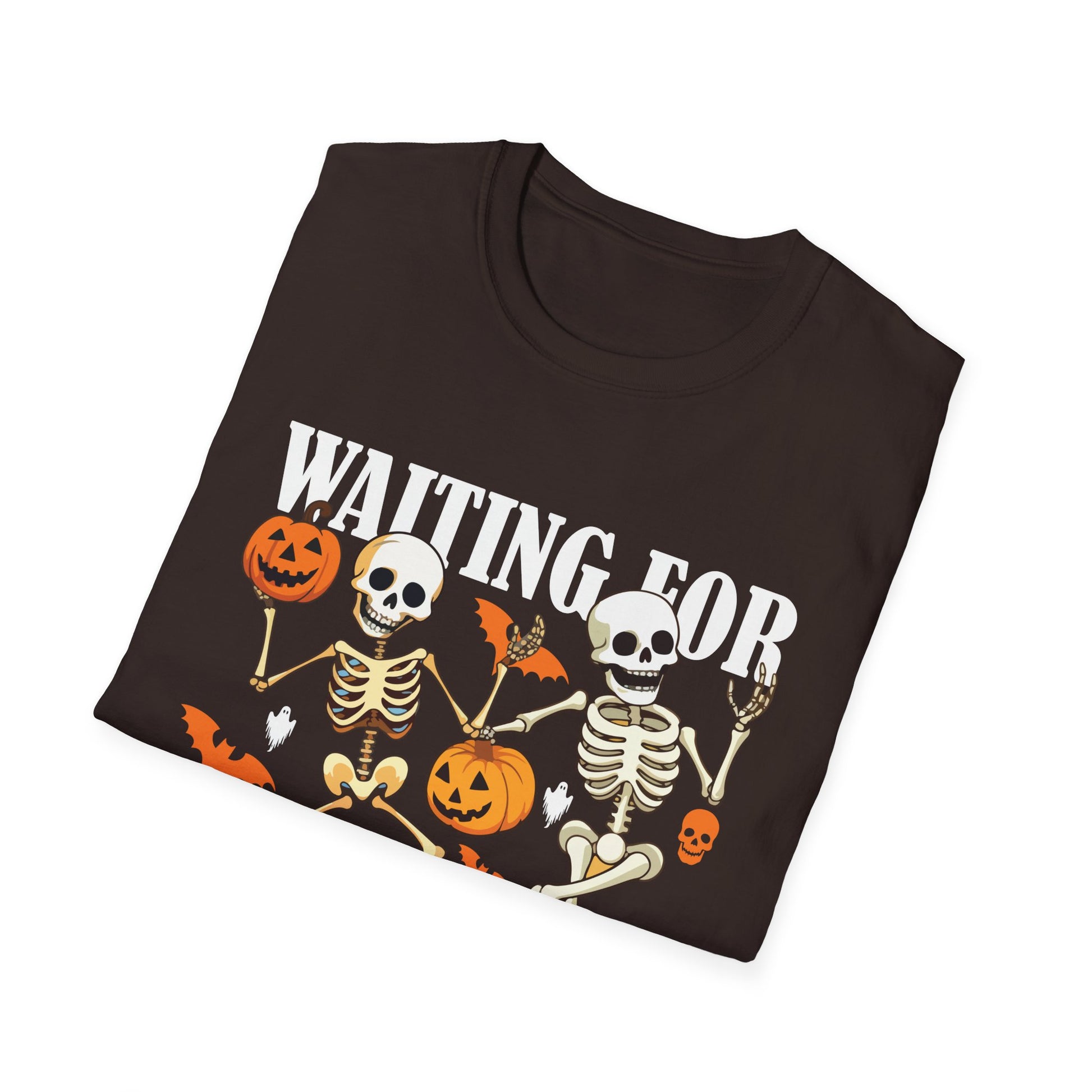 Waiting For Halloween Like T-Shirt — Dancing Skeletons & Pumpkin Halloween Tee