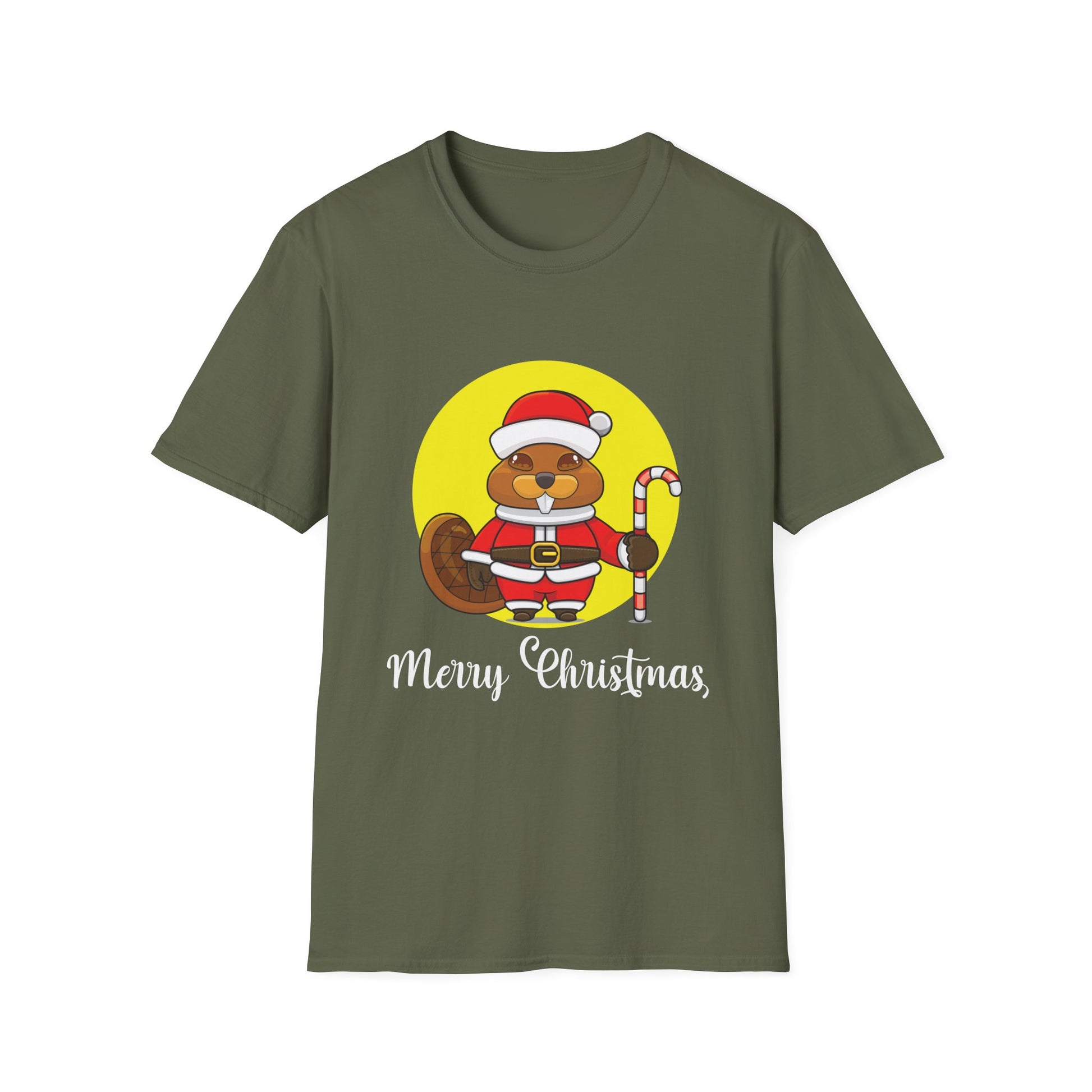 Christmas Beaver T-Shirt — Cute Santa Beaver with Candy Cane, 'Merry Christmas' Holiday Tee