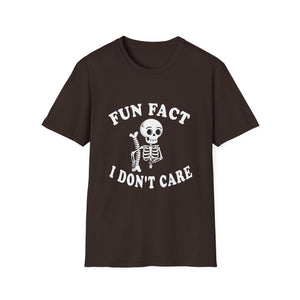 Fun Fact I Don't Care T-Shirt — Skeletal Graphic Tee for Sarcastic Humor & Halloween