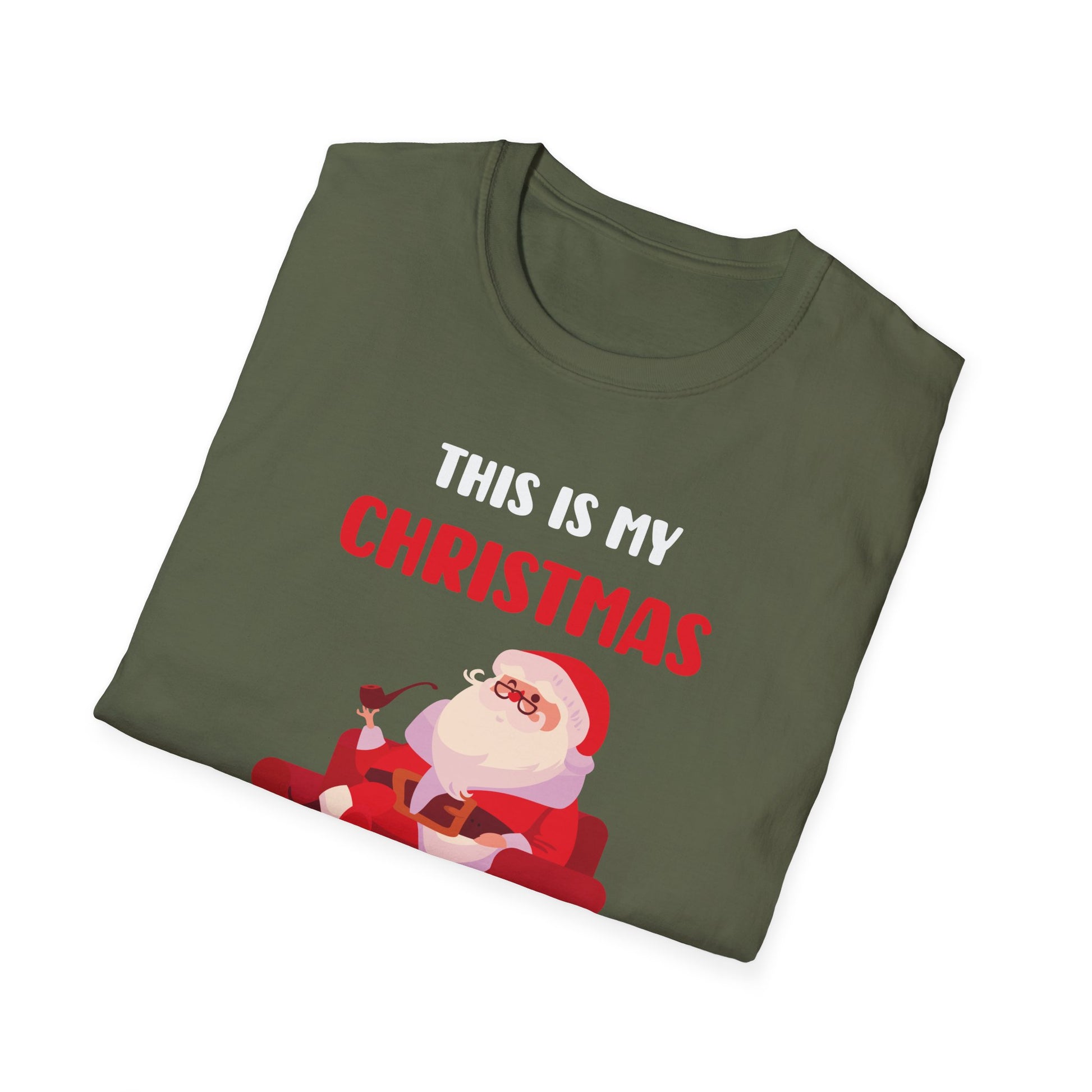 Christmas Movie Watching T-Shirt — Santa Relaxing on Couch Holiday Tee