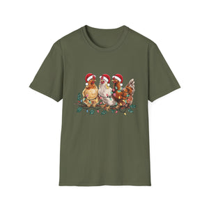 Christmas Chickens T-Shirt — Festive Hens in Santa Hats Holiday Tee