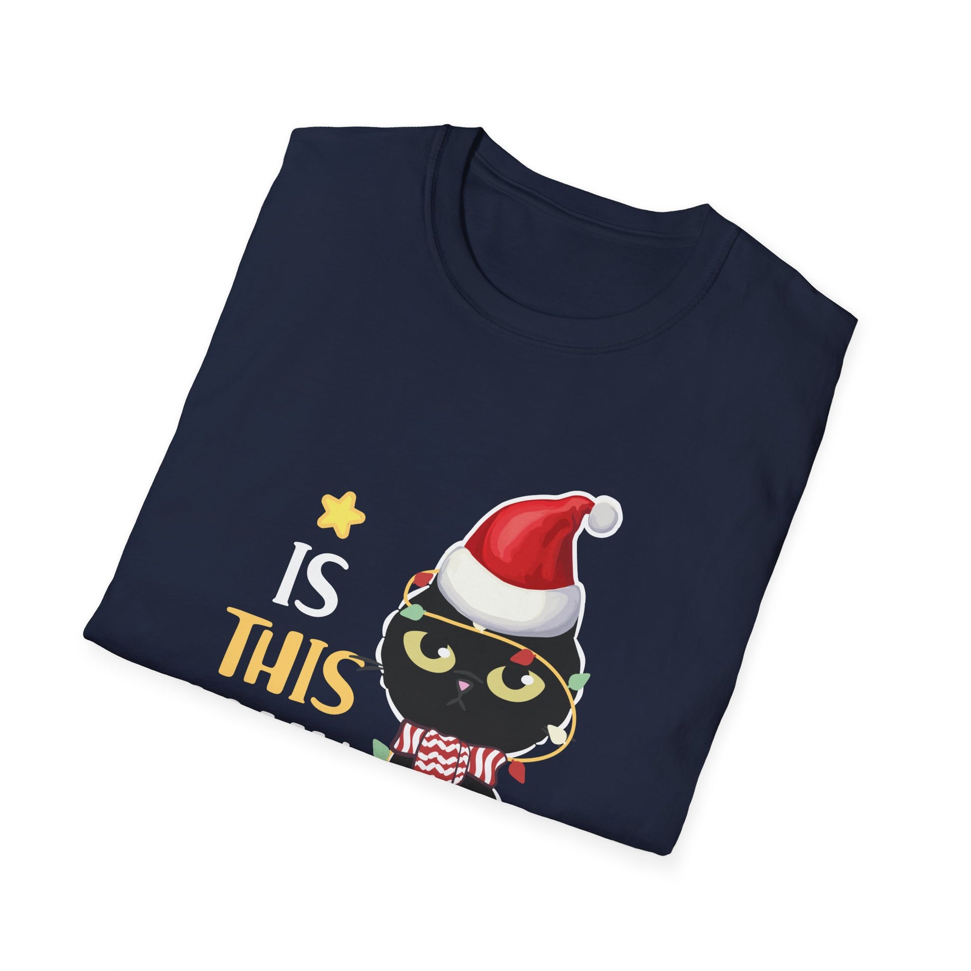 Is This Jolly Enough Black Cat Merry Christmas Tree Lights T-Shirt
