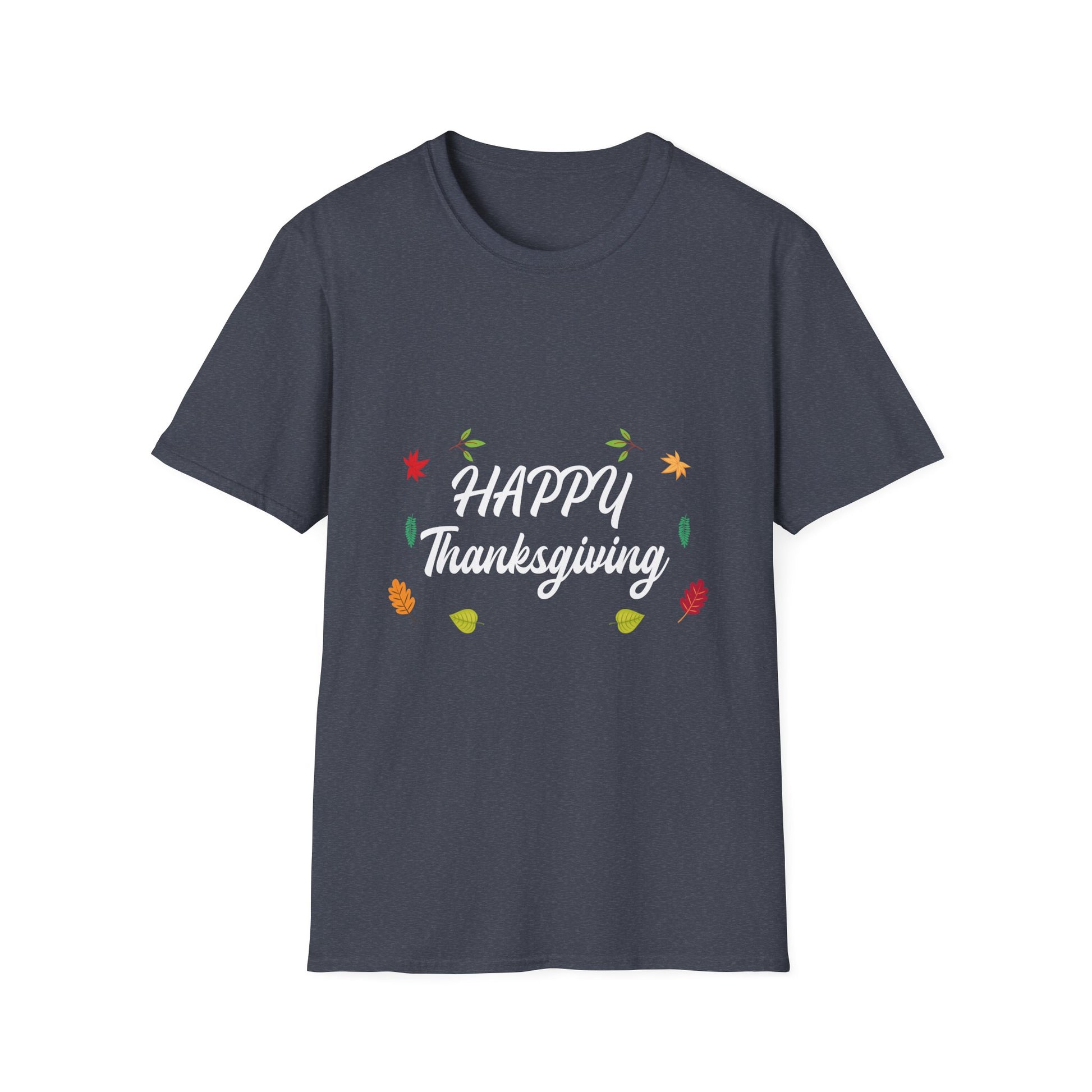 Thanksgiving T-Shirt — "Happy Thanksgiving" Fall Leaves Holiday Tee  Unisex T-Shirt