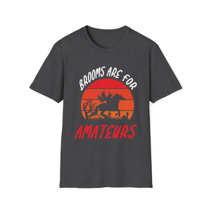 Witch Riding Horse T-Shirt – “Brooms Are For Amateurs” Retro Sunset Halloween Tee