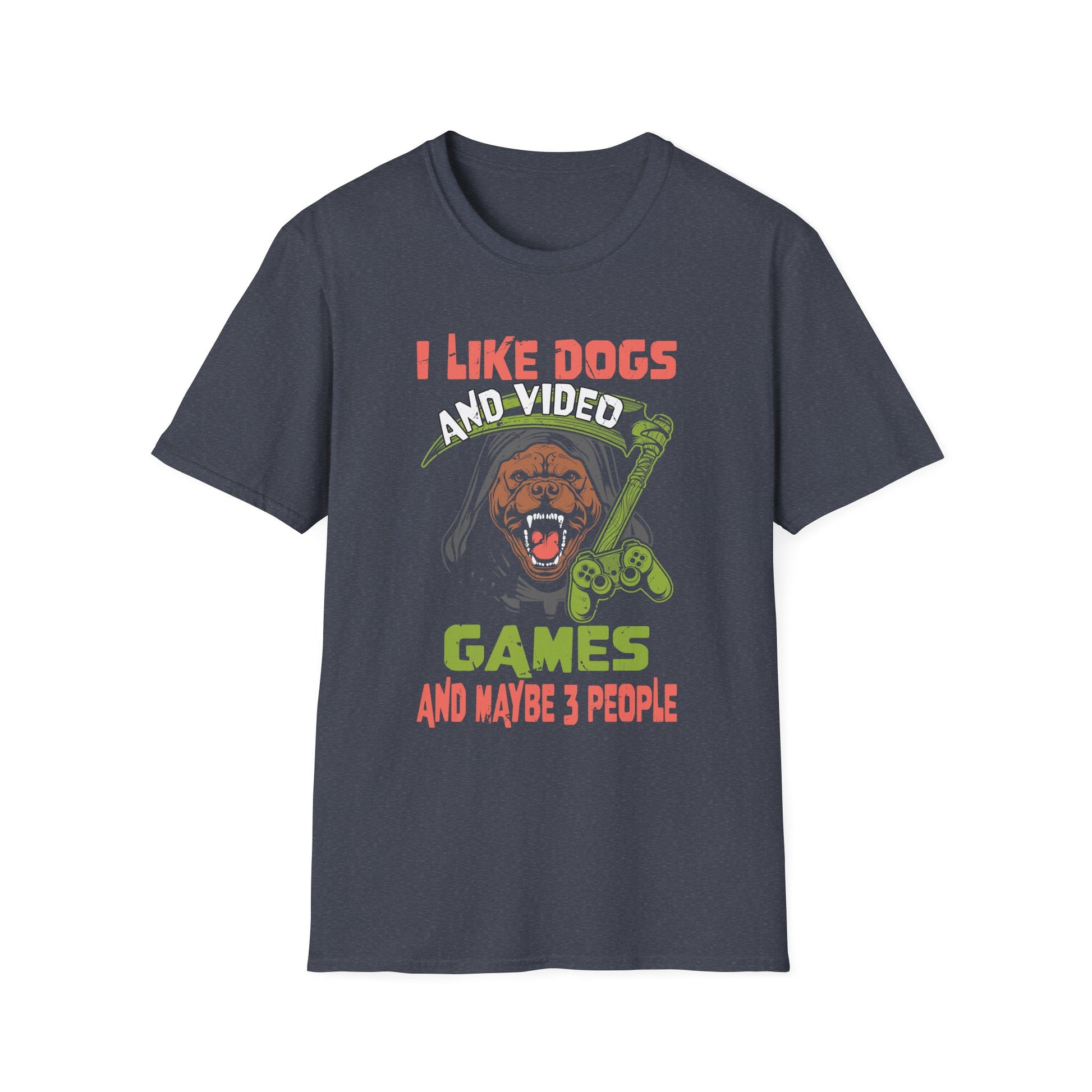 I like dogs and video games and maybe 3 people Unisex T-Shirt