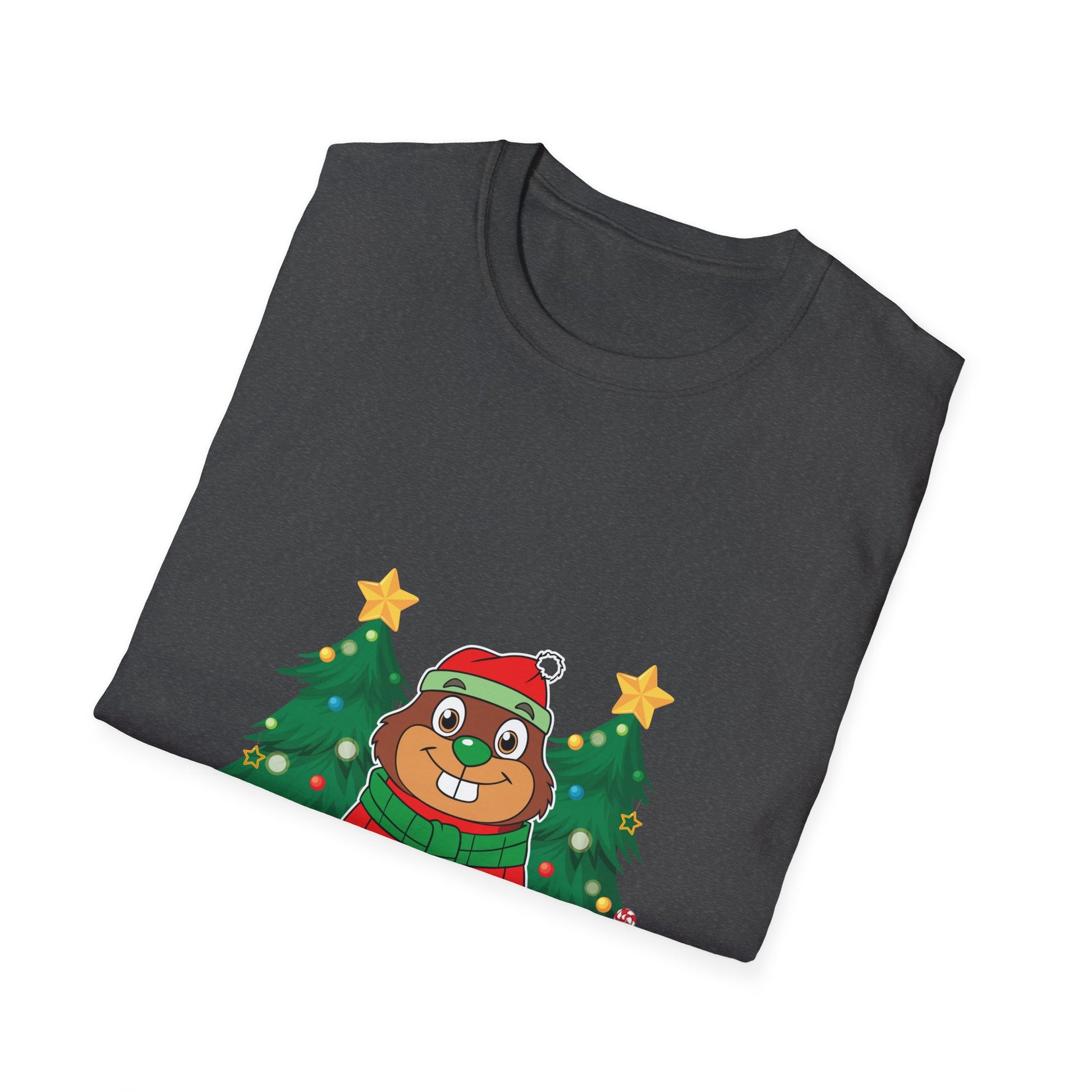 Christmas Groundhog T-Shirt — Cute Festive Groundhog in Scarf with Decorated Trees