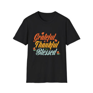 Grateful Thankful Blessed T-Shirt — Thanksgiving Fall Holiday Tee