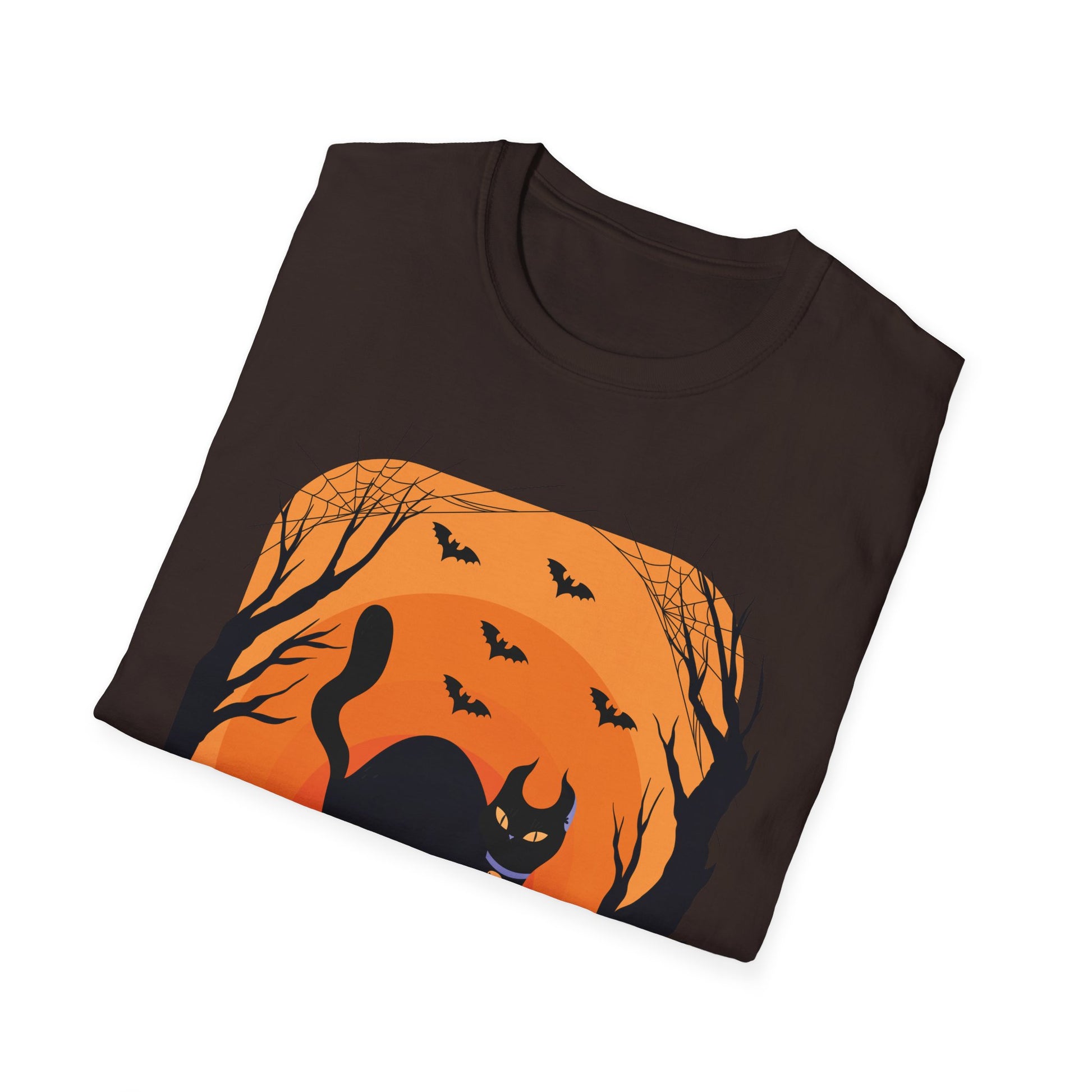 Halloween Black Cat T-Shirt — Spooky Pumpkin & Bats Tee