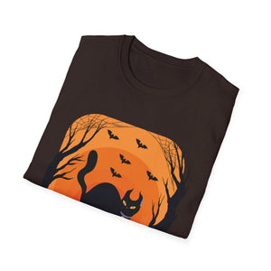 Halloween Black Cat T-Shirt — Spooky Pumpkin & Bats Tee