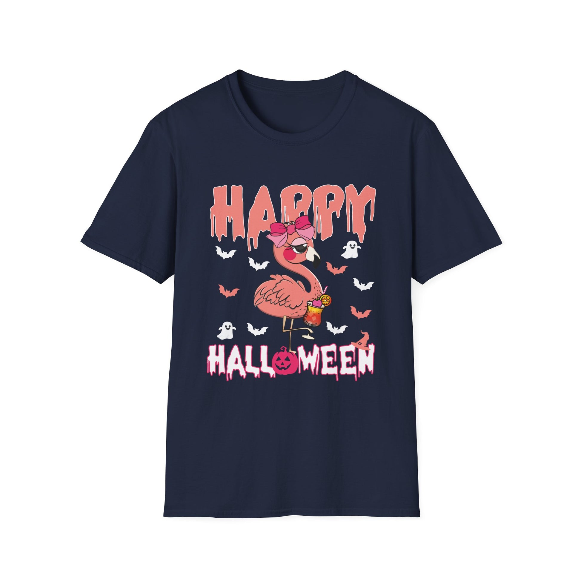 Happy Halloween - Flamingo Lover Witch Hat Pumpkin Halloween TeeUnisex Softstyle T-Shirt