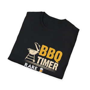 BBQ Timer T-Shirt – Funny Grilling Shirt with Beer Icons (Rare, Medium, Well Done, Order Pizza)