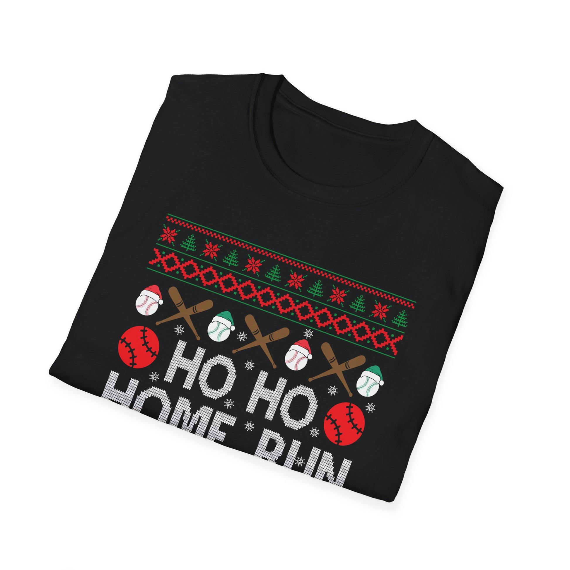 Baseball Christmas T-Shirt — "Ho Ho Home Run" Ugly Sweater Tee