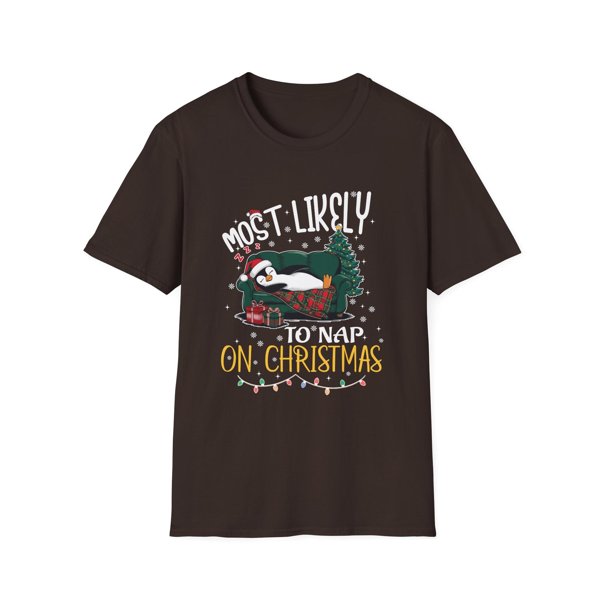 Most Likely To Nap On Christmas Funny Family Christmas Unisex Softstyle T-Shirt