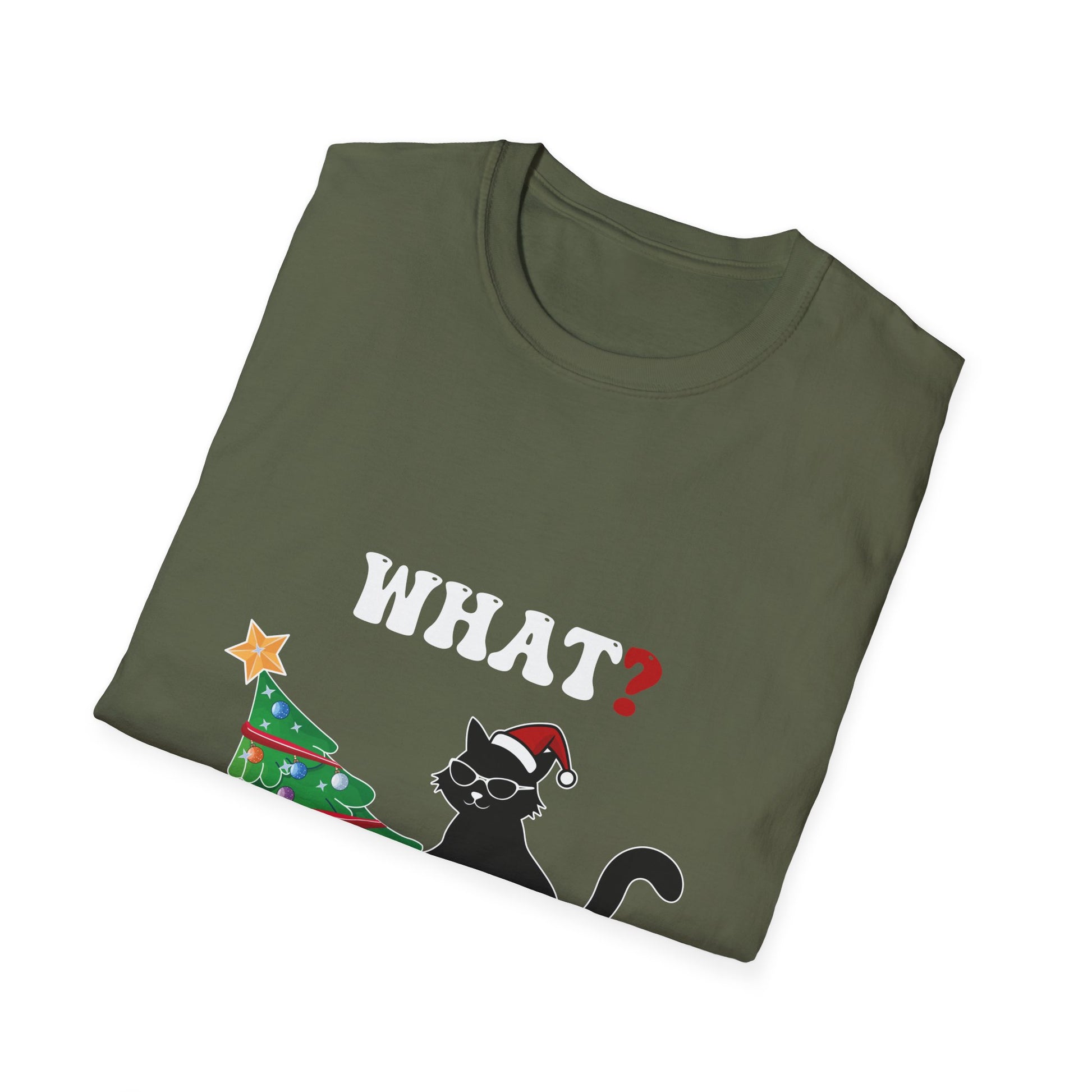 Funny Black Cat Gift Pushing Christmas Tree Over Cat What Unisex Softstyle T-Shirt