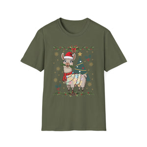 Christmas Llama T-Shirt — Festive Holiday Alpaca with Lights & Tree