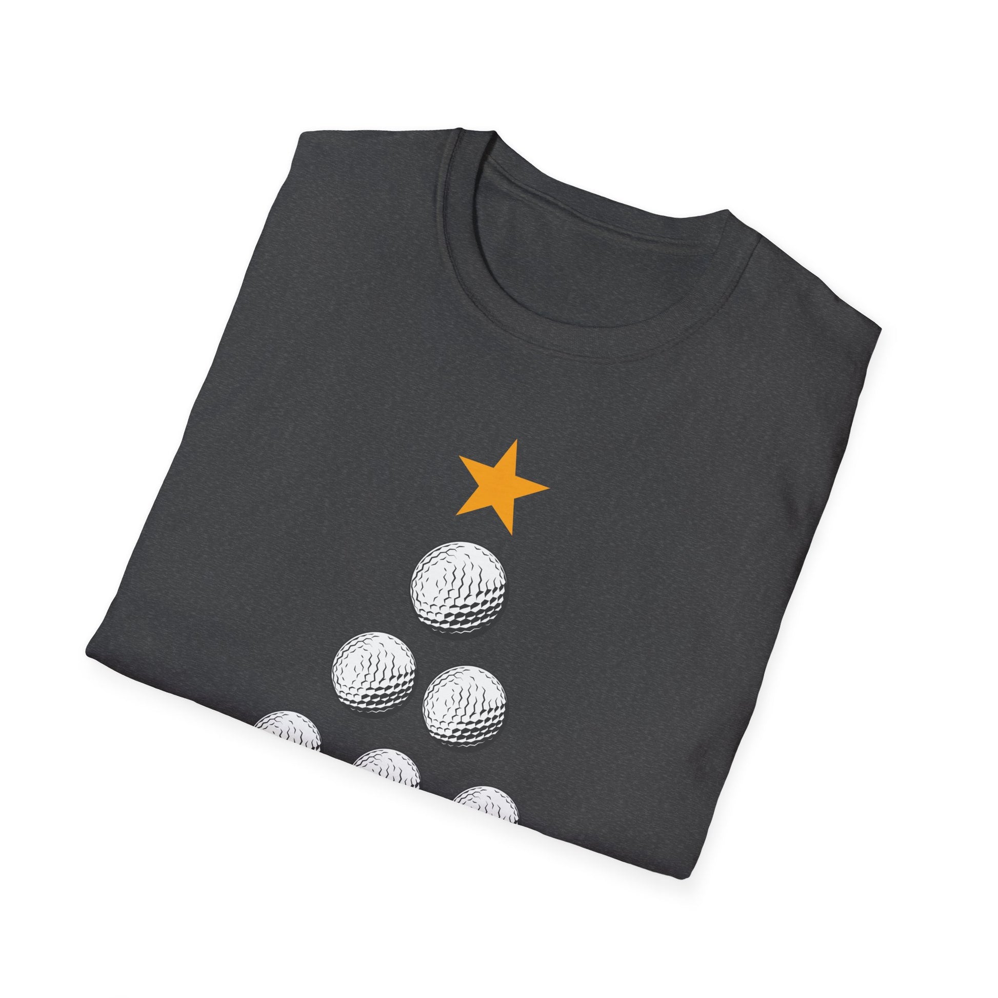 Golf Christmas Tree T-Shirt — Golf Ball Tree with Crossed Clubs Holiday Tee