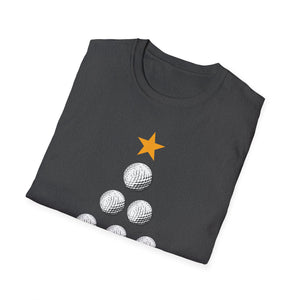 Golf Christmas Tree T-Shirt — Golf Ball Tree with Crossed Clubs Holiday Tee