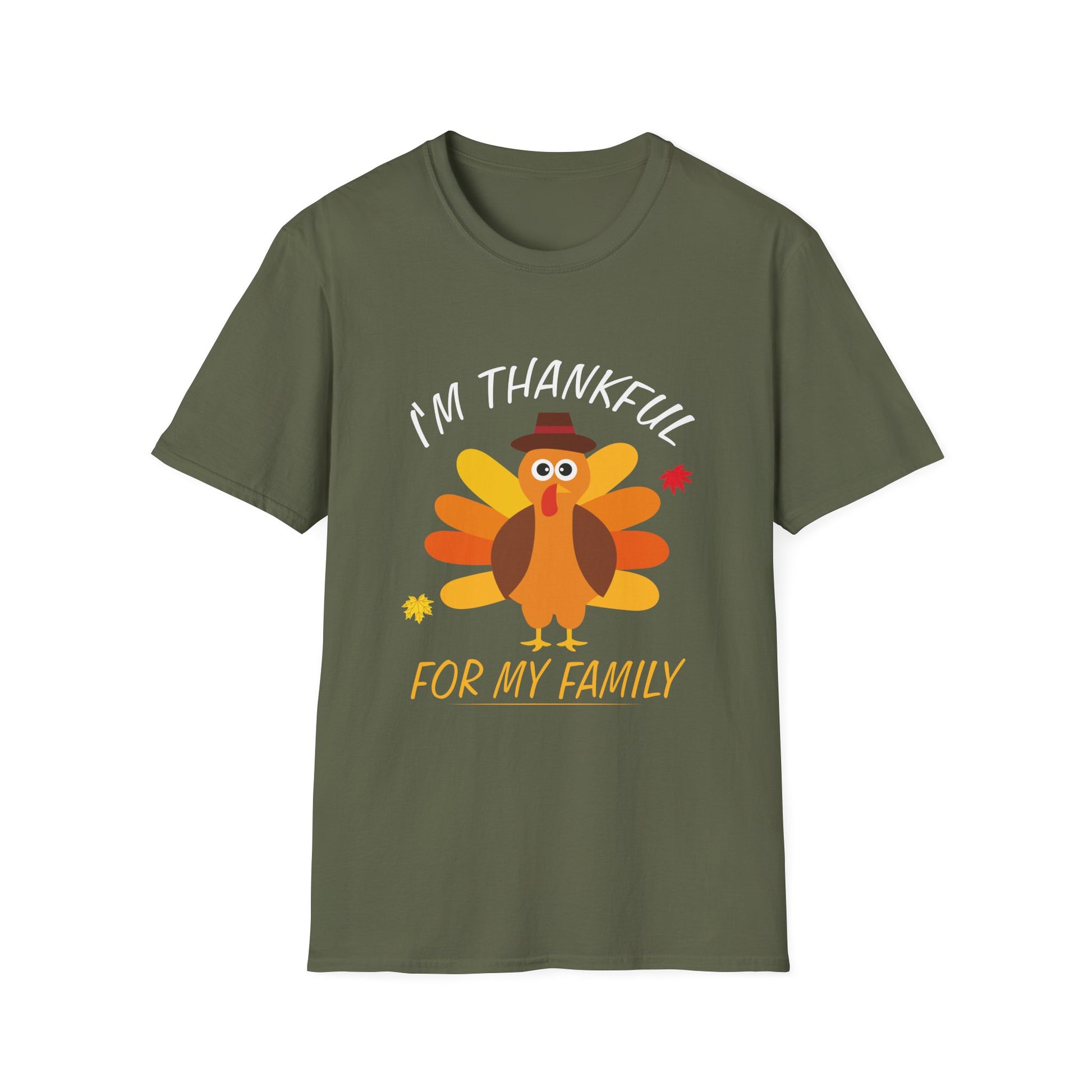 Thankful For My Family Thanksgiving T-Shirt — Cute Turkey Holiday Tee