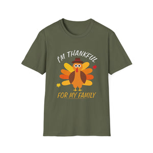 Thankful For My Family Thanksgiving T-Shirt — Cute Turkey Holiday Tee