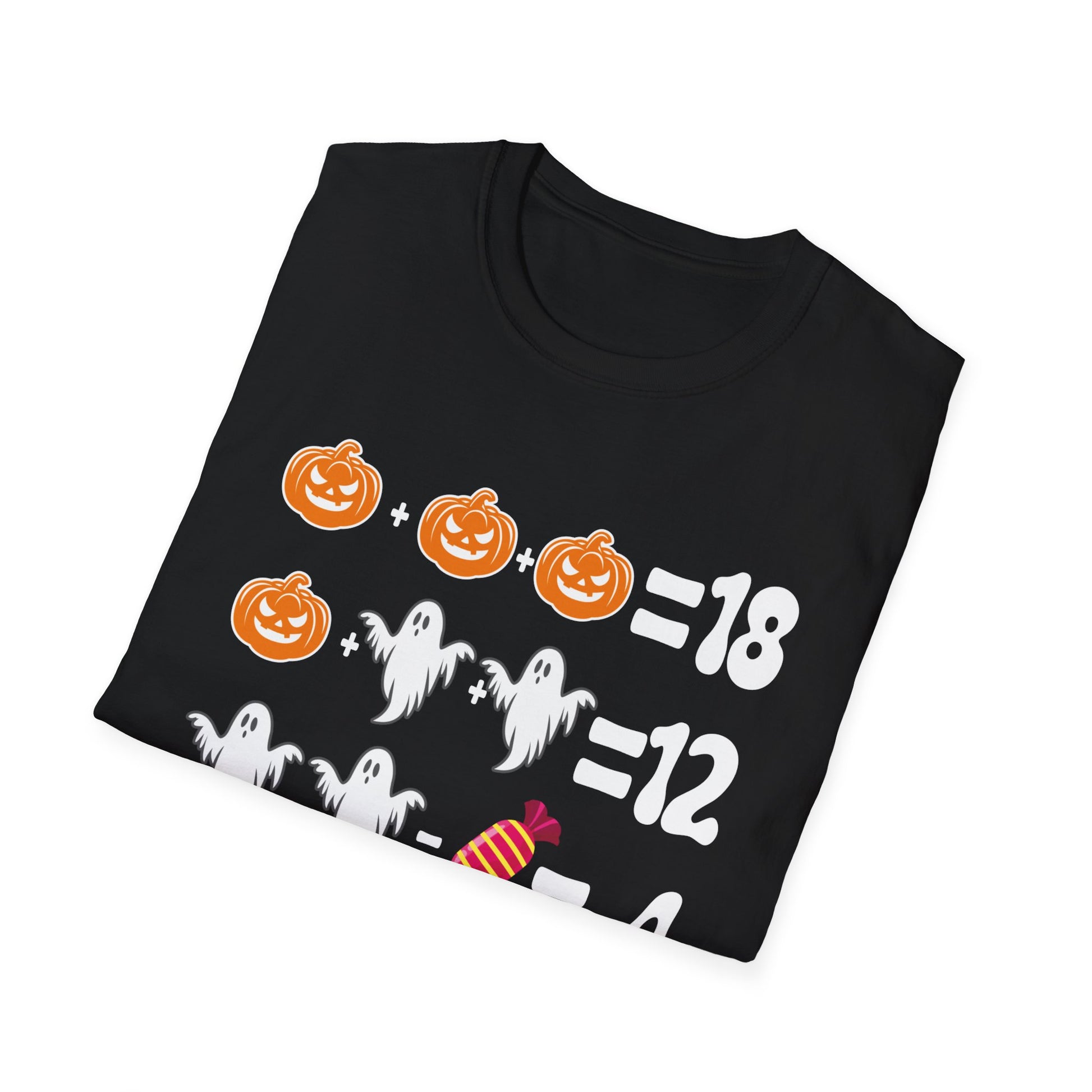 Halloween Math Puzzle T-Shirt — Pumpkin, Ghost & Candy Riddle Tee