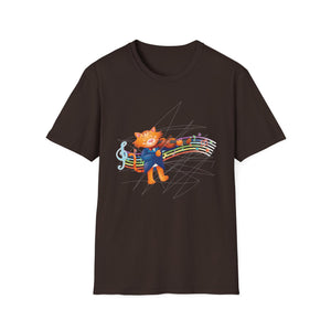 Cat Musician T-Shirt — Colorful Dancing Cat with Musical Notes