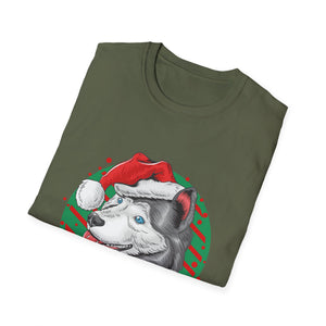 Husky Christmas T-Shirt — Festive Santa Hat Dog Holiday Tee