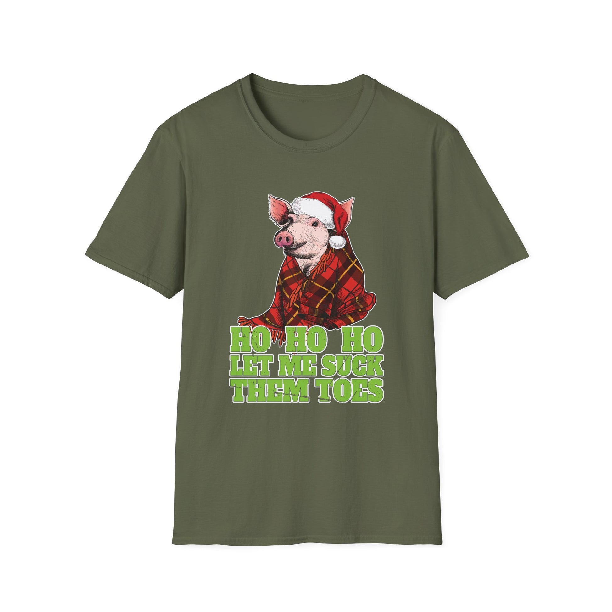 Christmas Pig T-Shirt – Plaid Santa Pig with “Ho Ho Ho Let Me Suck Them Toes” Holiday Tee
