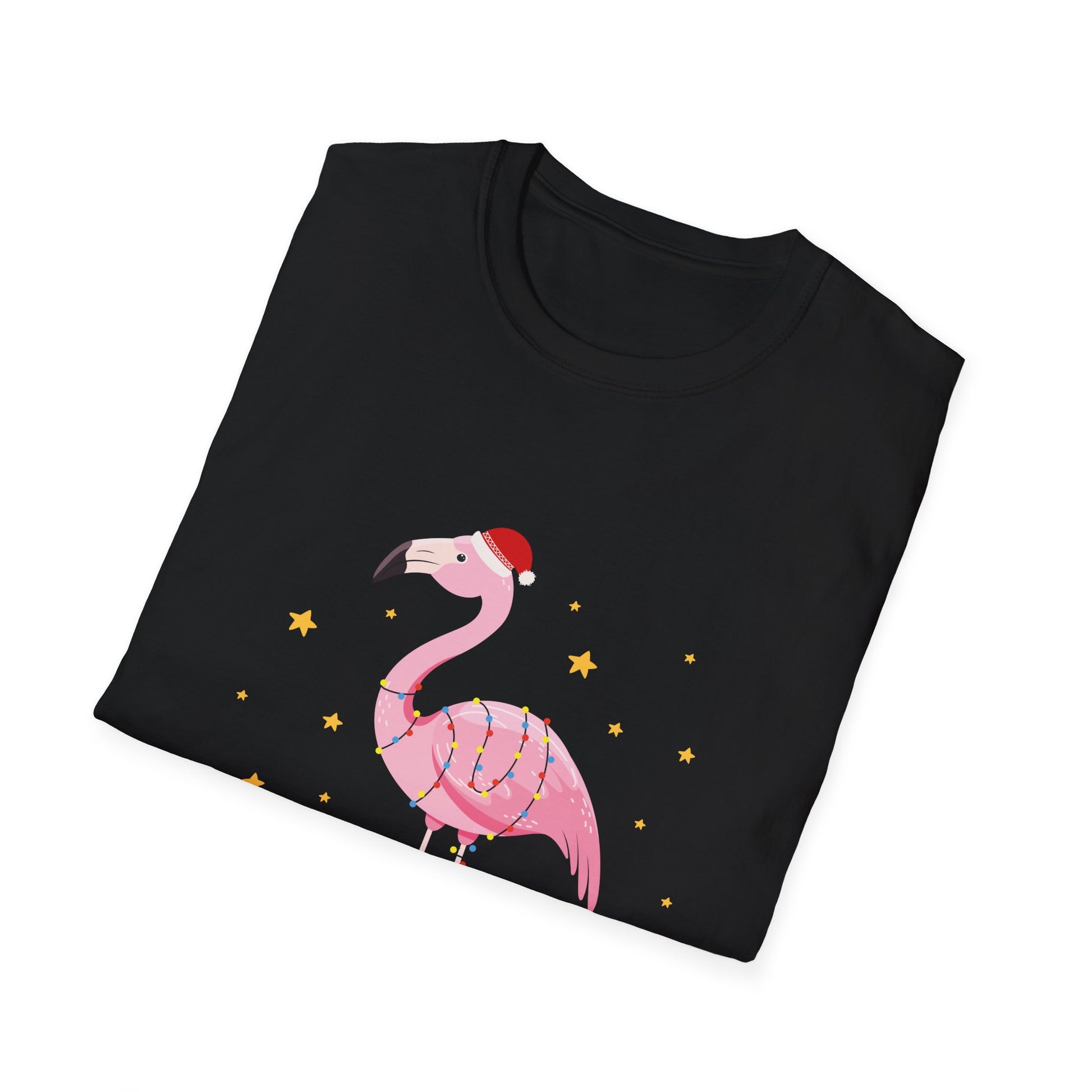 Christmas Flamingo T-Shirt — Festive Pink Flamingo with Santa Hat