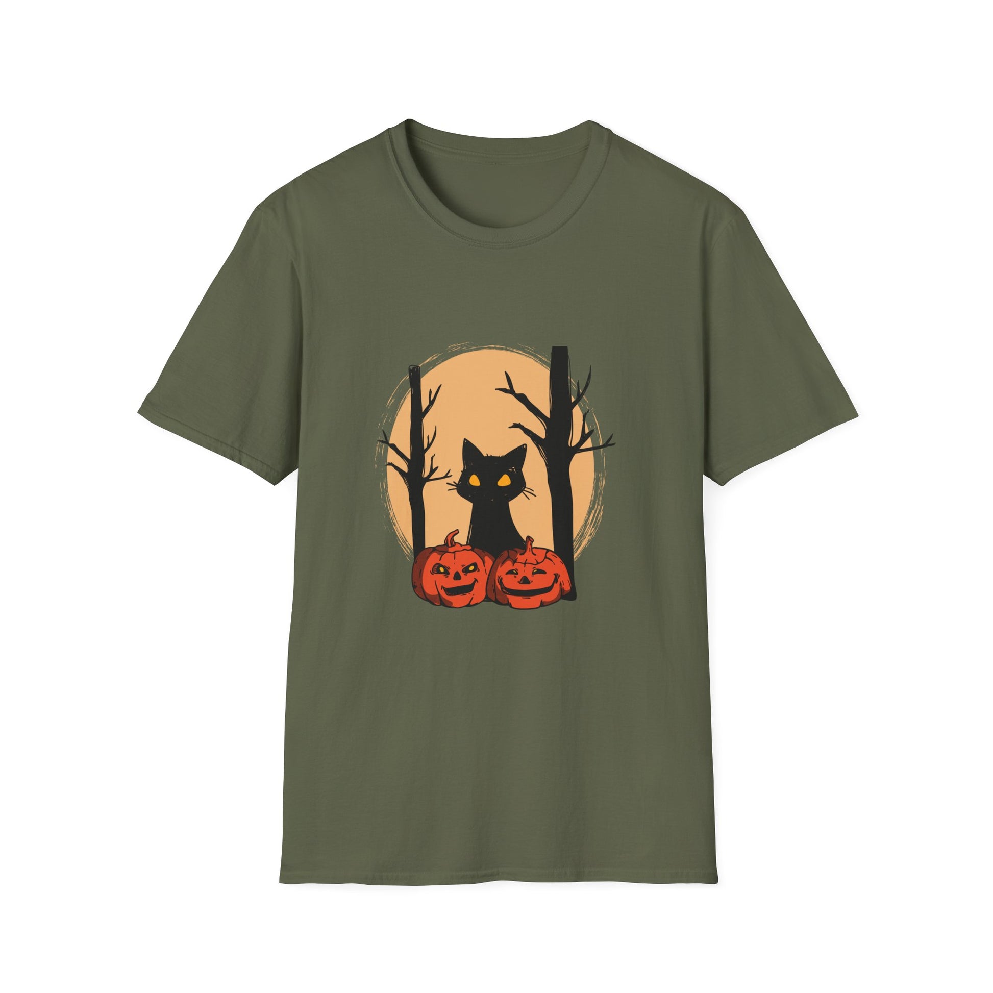 Halloween Cat & Jack-o'-Lantern T‑Shirt — Spooky Pumpkin Night Tee