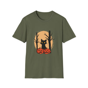 Halloween Cat & Jack-o'-Lantern T‑Shirt — Spooky Pumpkin Night Tee