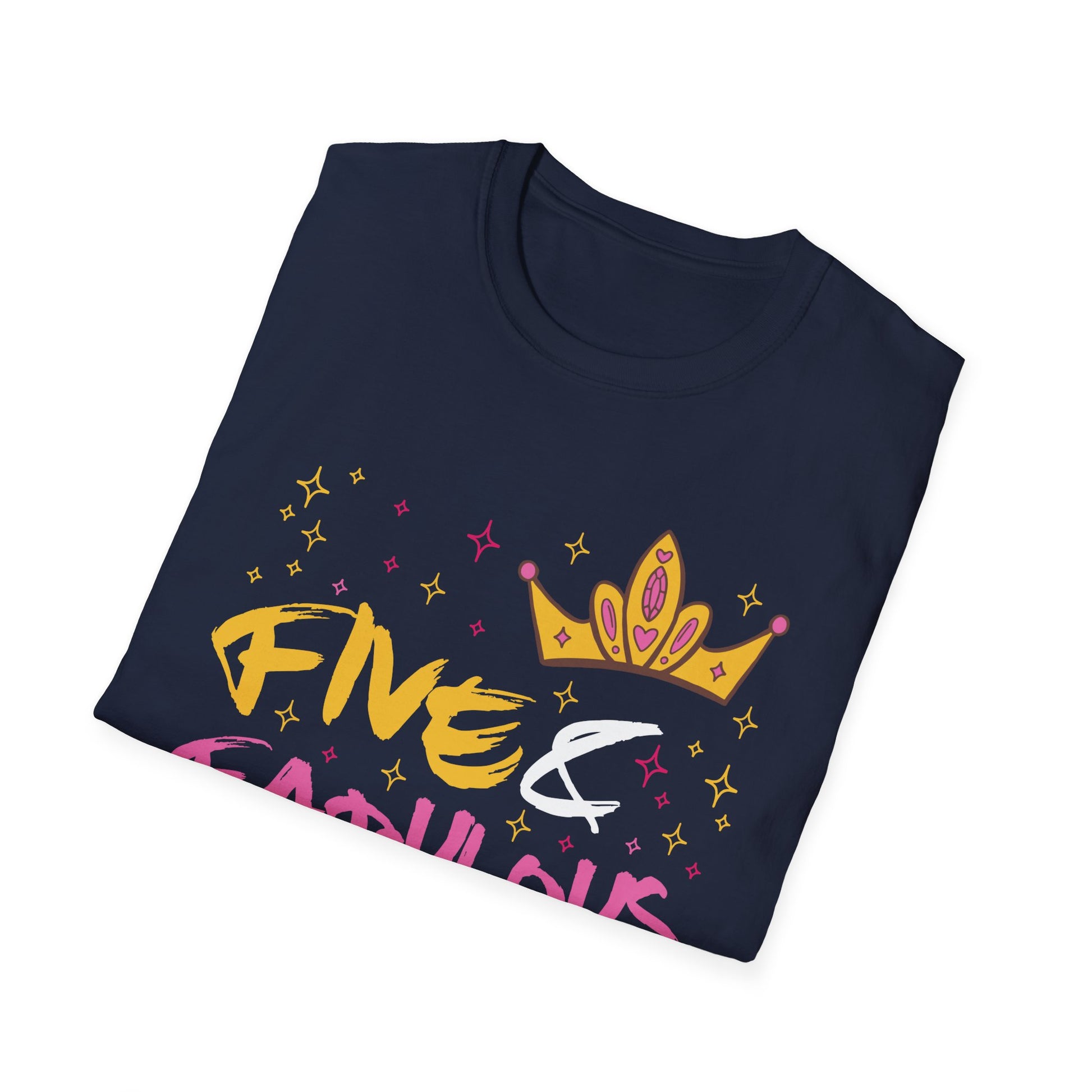 Birthday Tee — "Five & Fabulous" Girls' 5th Birthday T-Shirt with Crown Graphic