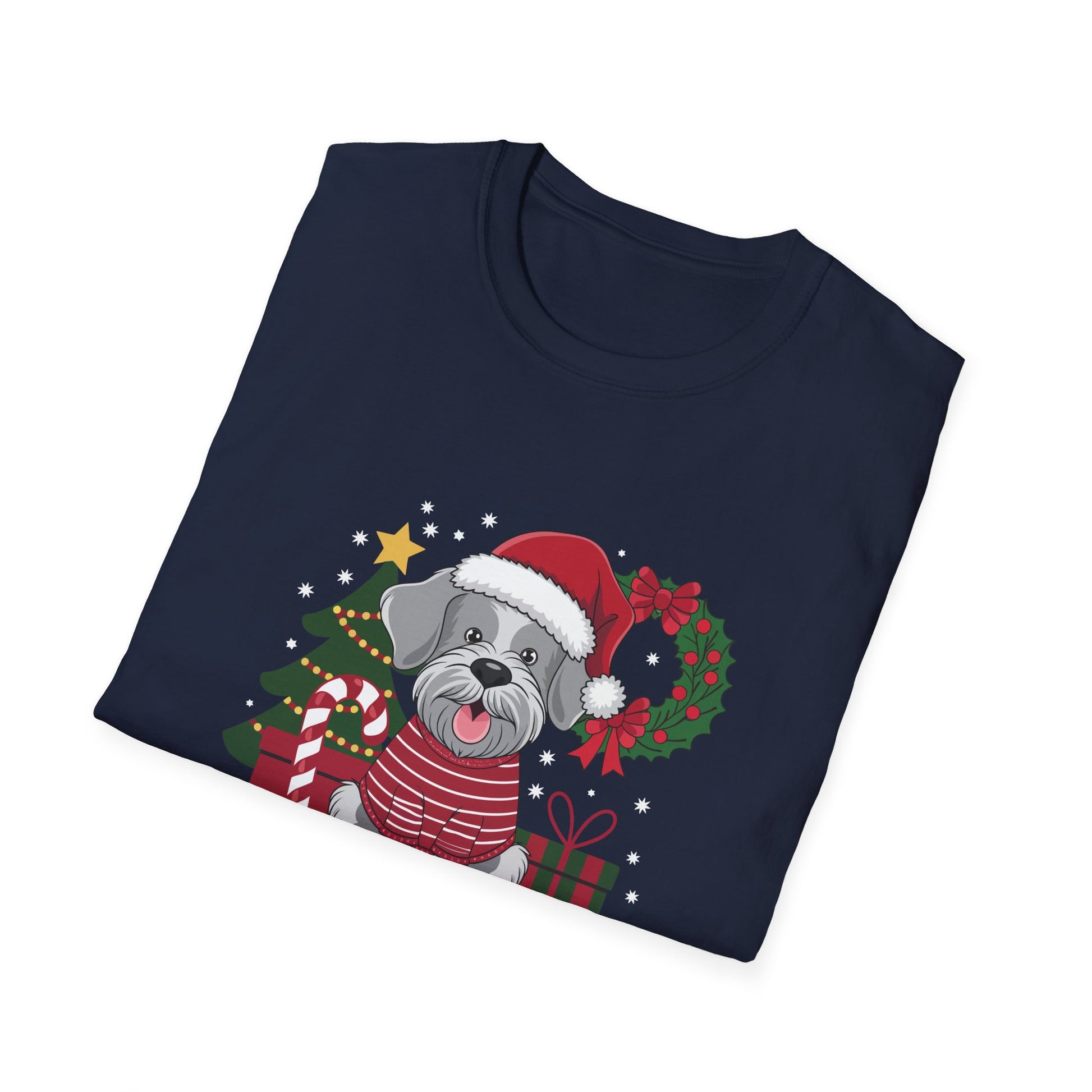 Miniature Schnauzer Merry Woofmas Christmas Dog Unisex Softstyle T-Shirt