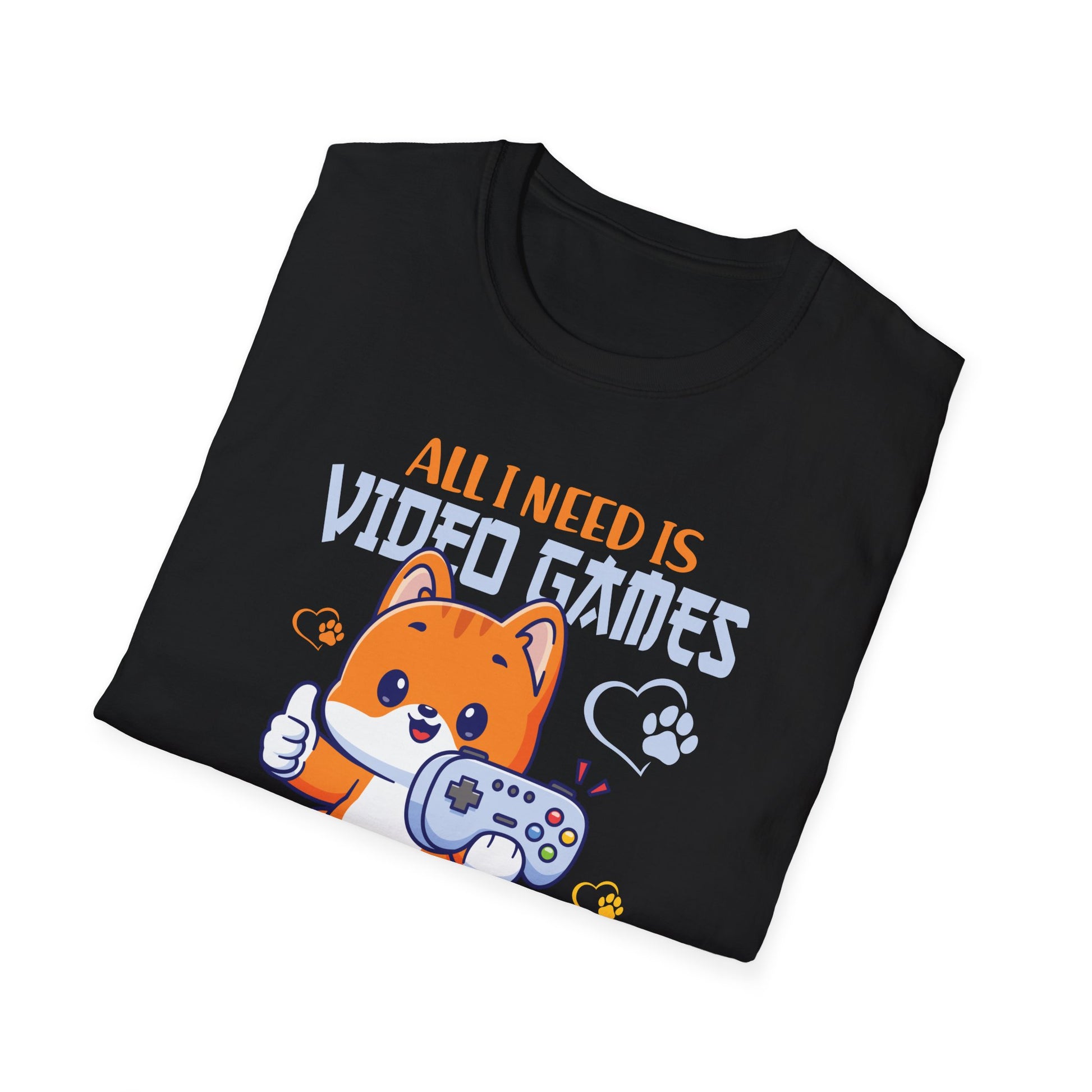 Funny All I Need Is Video Games And My Cat Gamer Gaming Unisex T-Shirt