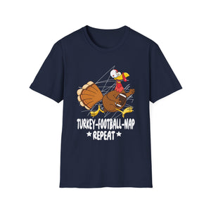 Turkey Football Nap Repeat T-Shirt — Funny Thanksgiving Turkey Tee for Football Fans