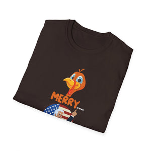 Thanksgiving Turkey T-Shirt — 'Merry Thanksgiving' Patriotic Turkey Graphic  Unisex T-Shirt