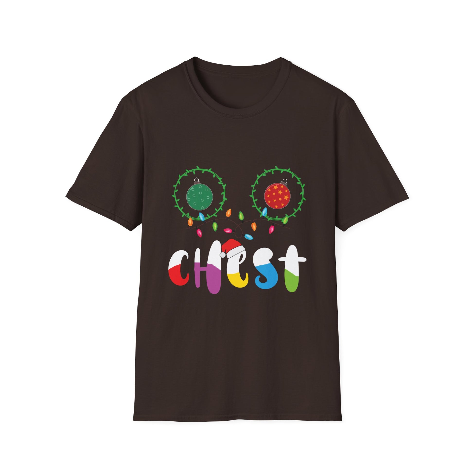 Christmas Lights Chest T-Shirt — Colorful Holiday Graphic Tee