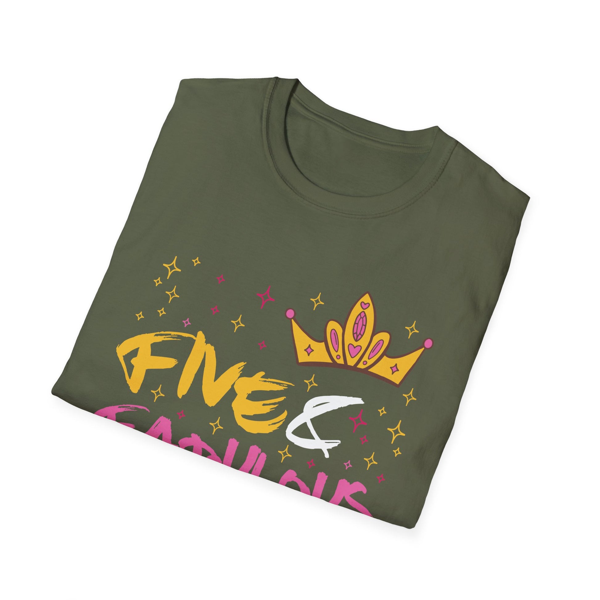Birthday Tee — "Five & Fabulous" Girls' 5th Birthday T-Shirt with Crown Graphic