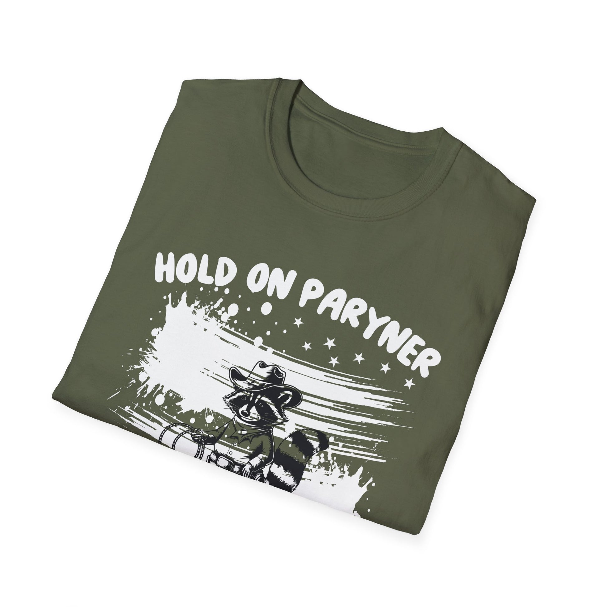 Overstimulated Raccoon T-Shirt — "Hold On Paryner I’m Overstimulated" Funny Graphic Tee
