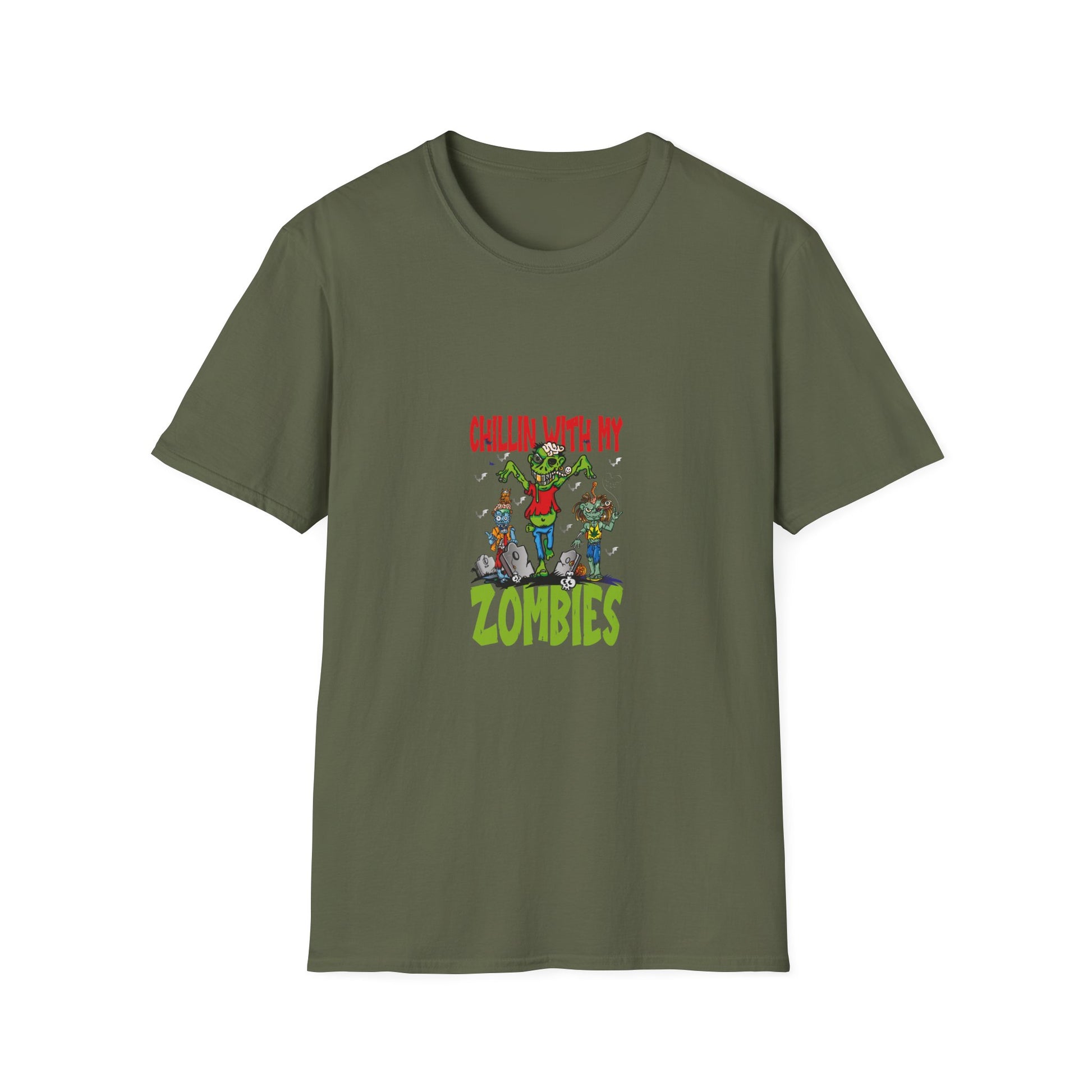 Halloween Zombies Funny Halloween Chillin With My Zombies T-Shirt Unisex Softstyle T-Shirt