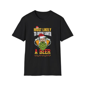 Most Likely To Offer Santa A Beer Funny Drinking Christmas T-Shirt