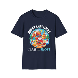 Merry Christmas in July T-Shirt – Santa on the Beach Graphic Tee