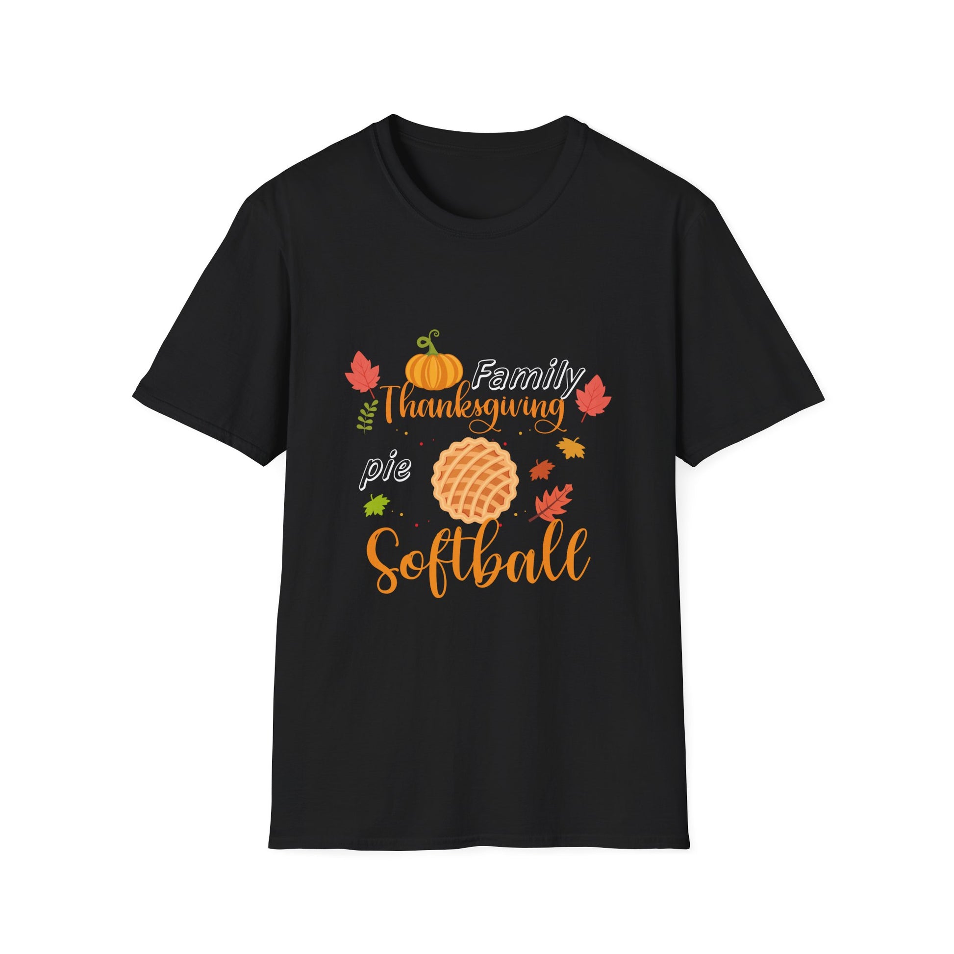 Thanksgiving Softball T-Shirt — Family Turkey & Pumpkin Fall Baseball Tee  Unisex T-Shirt