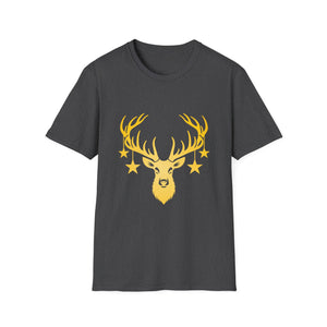 Deer Head Tee — Golden Stag Antlers with Hanging Stars Shirt