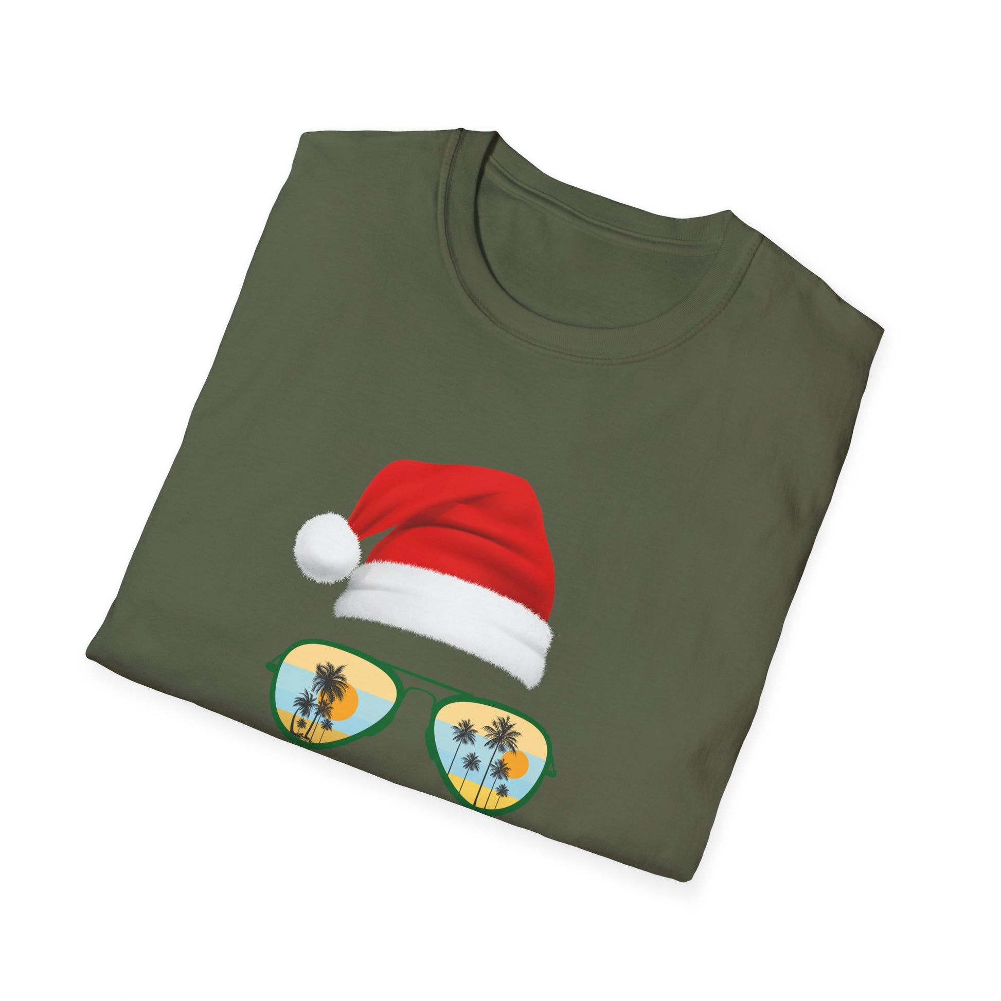 Christmas in July T-Shirt — Santa Hat Sunglasses Holiday Tee