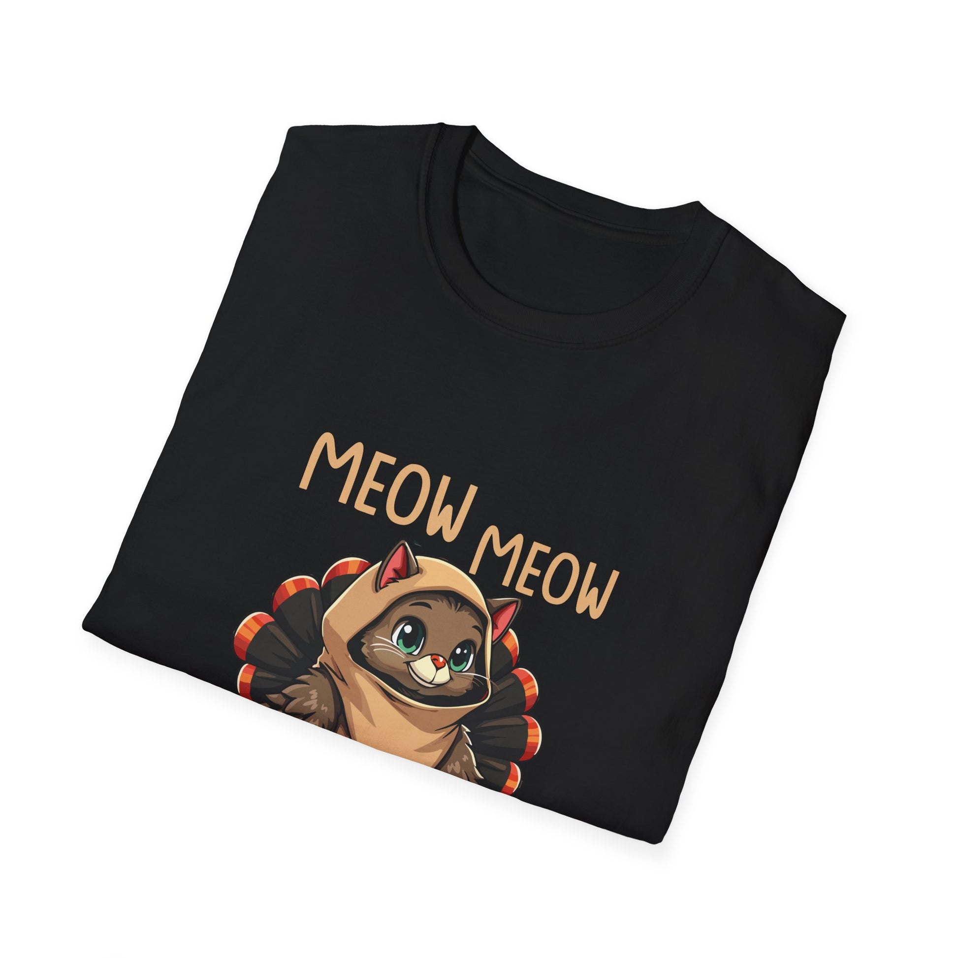 Meow Meow Turkey Cat T‑Shirt — Cute Cartoon Cat Dressed as Turkey, Thanksgiving Tee  Unisex T-Shirt