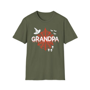 Grandpa Halloween T-Shirt — Spiderweb, Witch Hat & Skulls Graphic