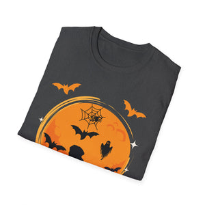 Halloween Dog T-Shirt — Black Moon, Bats & Spiderweb Graphic