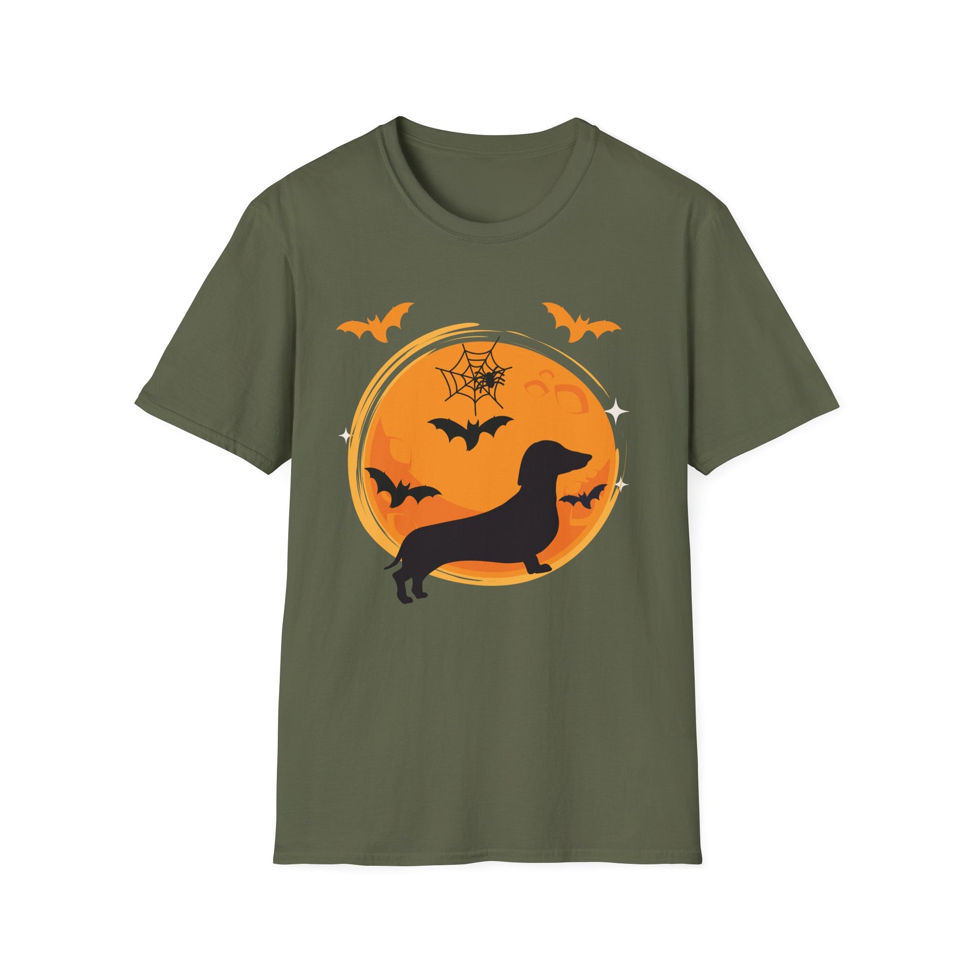 Dachshund Halloween T-Shirt — Dachshund Silhouette with Bats & Moon